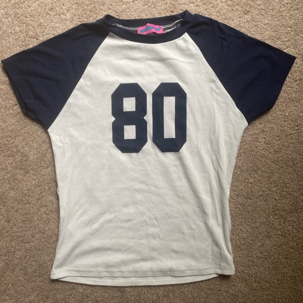 Edikted White and Navy Baby Tee